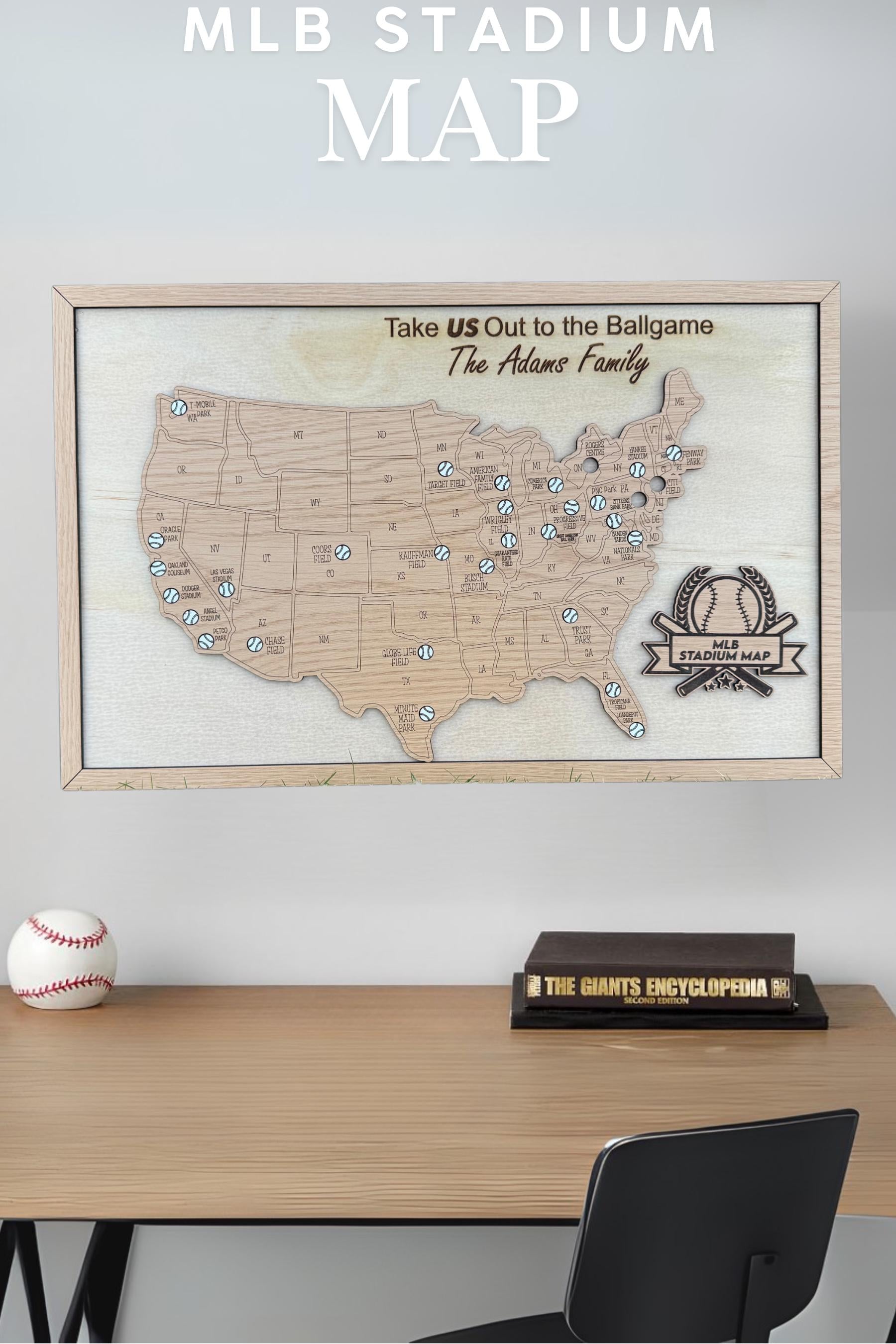 MLB Stadium Map baseball stadium tracker travel map for baseball lover gift for dad birthday presen for him personalized sports memorabilia