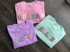 Custom name shirt for kids chenille sweatshirt youth chenille initial shirt glitter letter shirt custom toddler shirt youth t shirt for kids