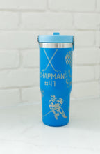 Personalized hockey tumbler custom name water bottle for hockey dad gift for coach engraved travel cup ice hockey team present sport mom