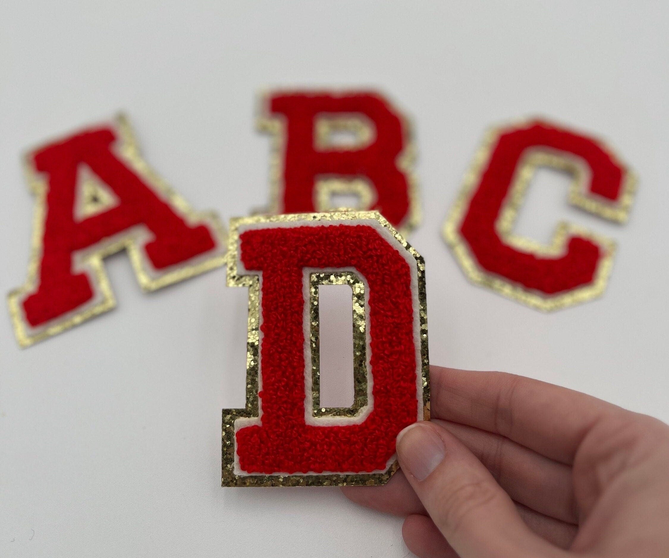 Red 3.12" chenille iron on patch Iron on chenille letter red iron on patch varsity letter applique patch clothes iron on red letter