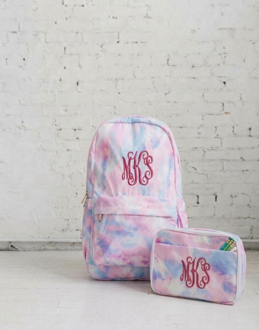Personalized Embroidered Backpack & Lunch Box Set for Girls, Custom Name Tie Dye School Bag, Back to School Gift