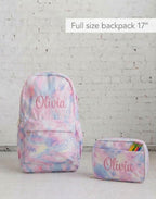 Personalized Embroidered Backpack & Lunch Box Set for Girls, Custom Name Tie Dye School Bag, Back to School Gift