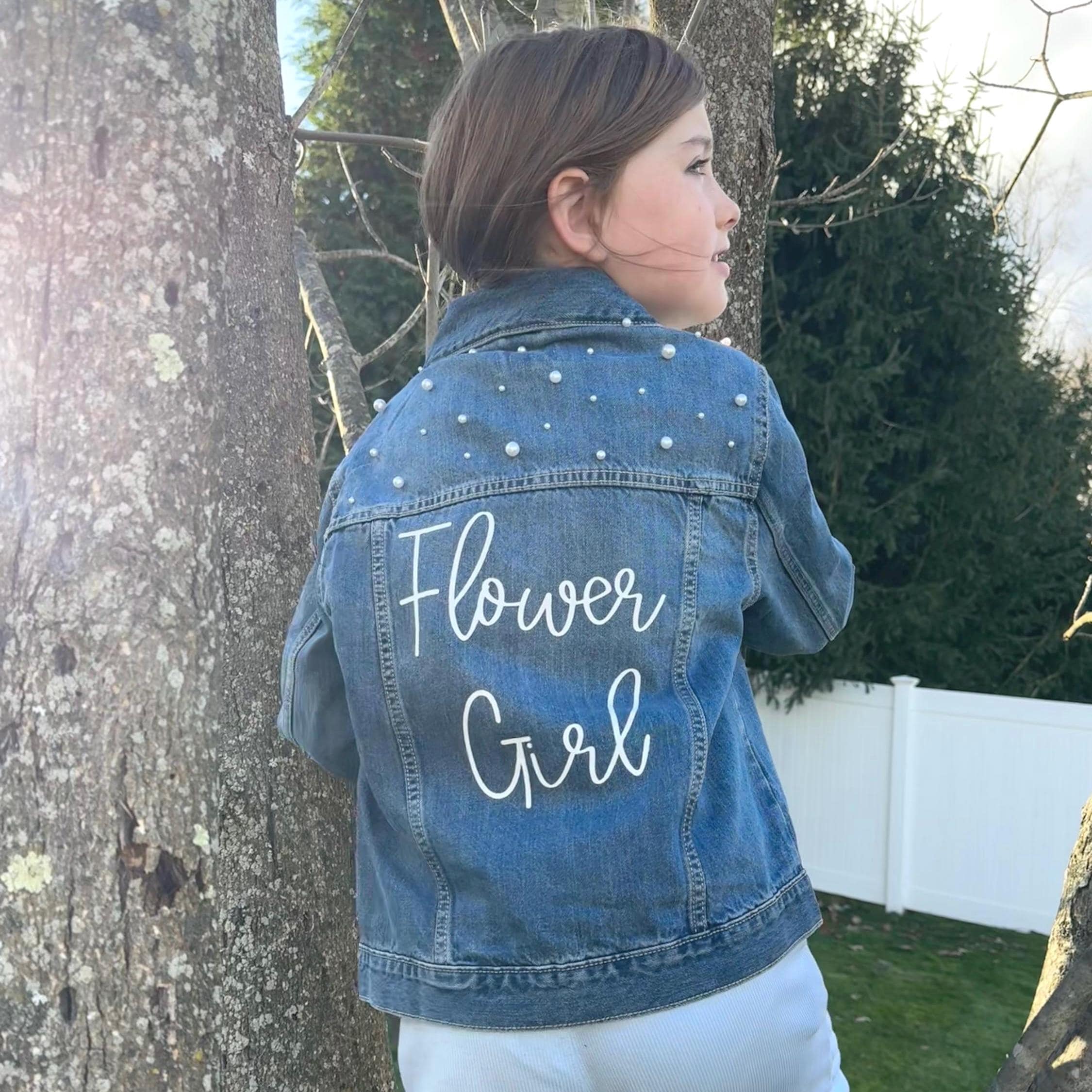 Jean jacket kids personalized denim jacket pearl jacket for kids birthday gift for girl coat with name Jean jacket for flower girl