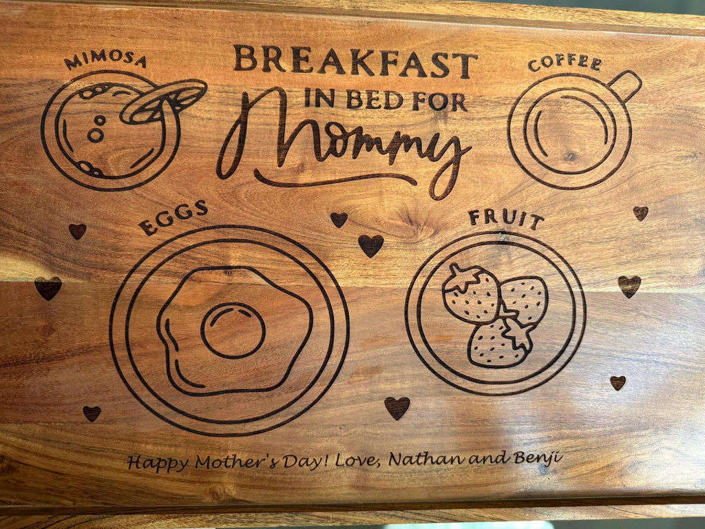 Personalized Breakfast in Bed serving Tray for mothers day gift anniversary present custom birthday gift for her engraved wood home decor