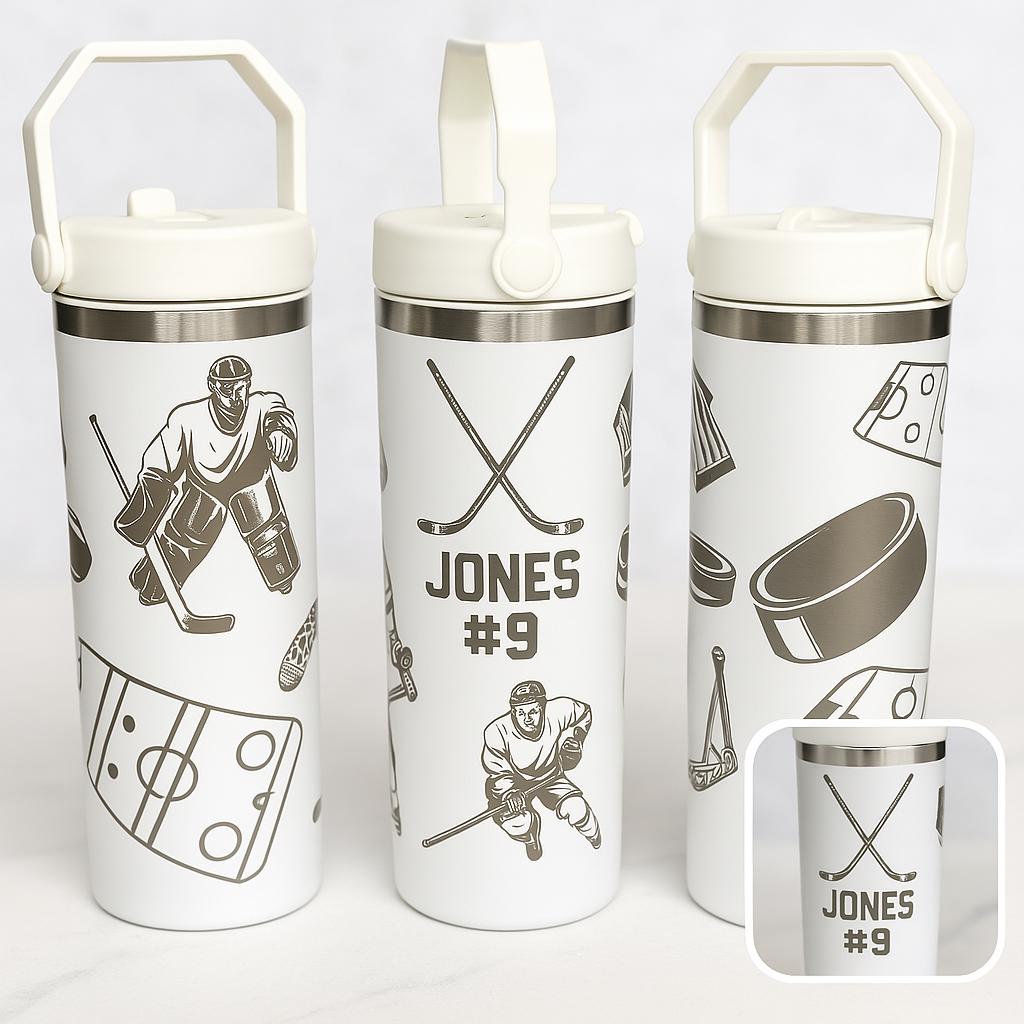 Personalized hockey tumbler custom name water bottle for hockey dad gift for coach engraved travel cup ice hockey team present sport mom