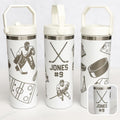 Personalized hockey tumbler custom name water bottle for hockey dad gift for coach engraved travel cup ice hockey team present sport mom