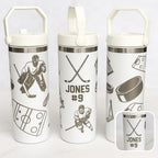 Personalized hockey tumbler custom name water bottle for hockey dad gift for coach engraved travel cup ice hockey team present sport mom