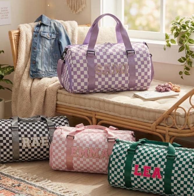 personalized gift duffle bag with name personalized birthday gift for her wedding gift for bridal party gift handmade mom gift checkered