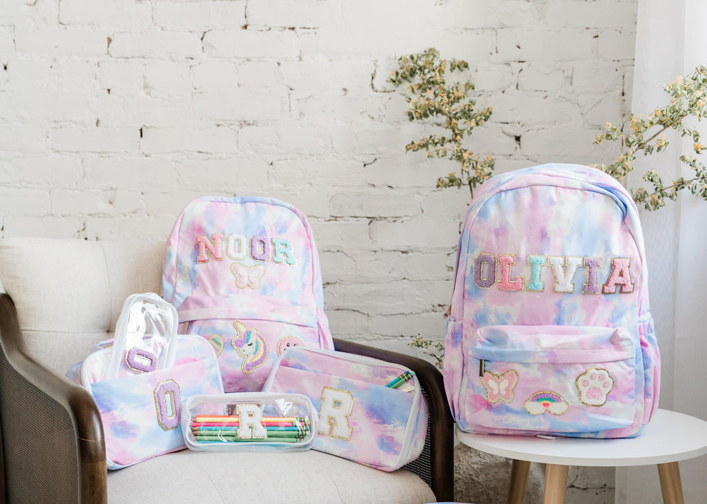 Personalized Girls Backpack and Lunchbox Set Custom Back to School Gift with Pencil Case for Kids birthday gift for little girl tie dye