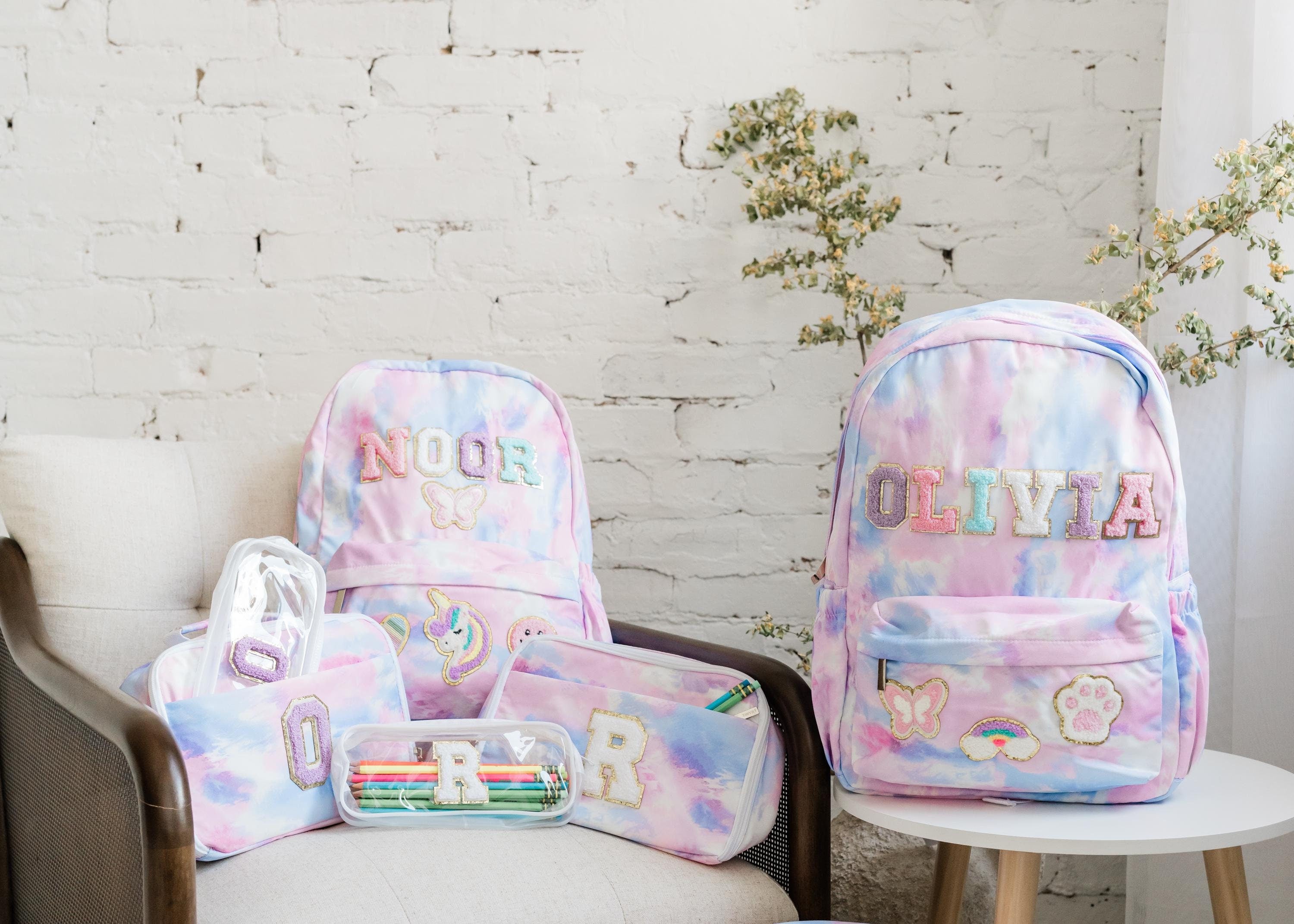 Personalized Girls Backpack and Lunchbox Set Custom Back to School Gift with Pencil Case for Kids birthday gift for little girl tie dye