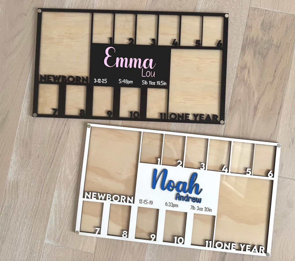 Baby's First Year Photo Frame Wood Monthly Milestone Picture Display for newborn personalized monthly picture frame keepsake 1st birthday
