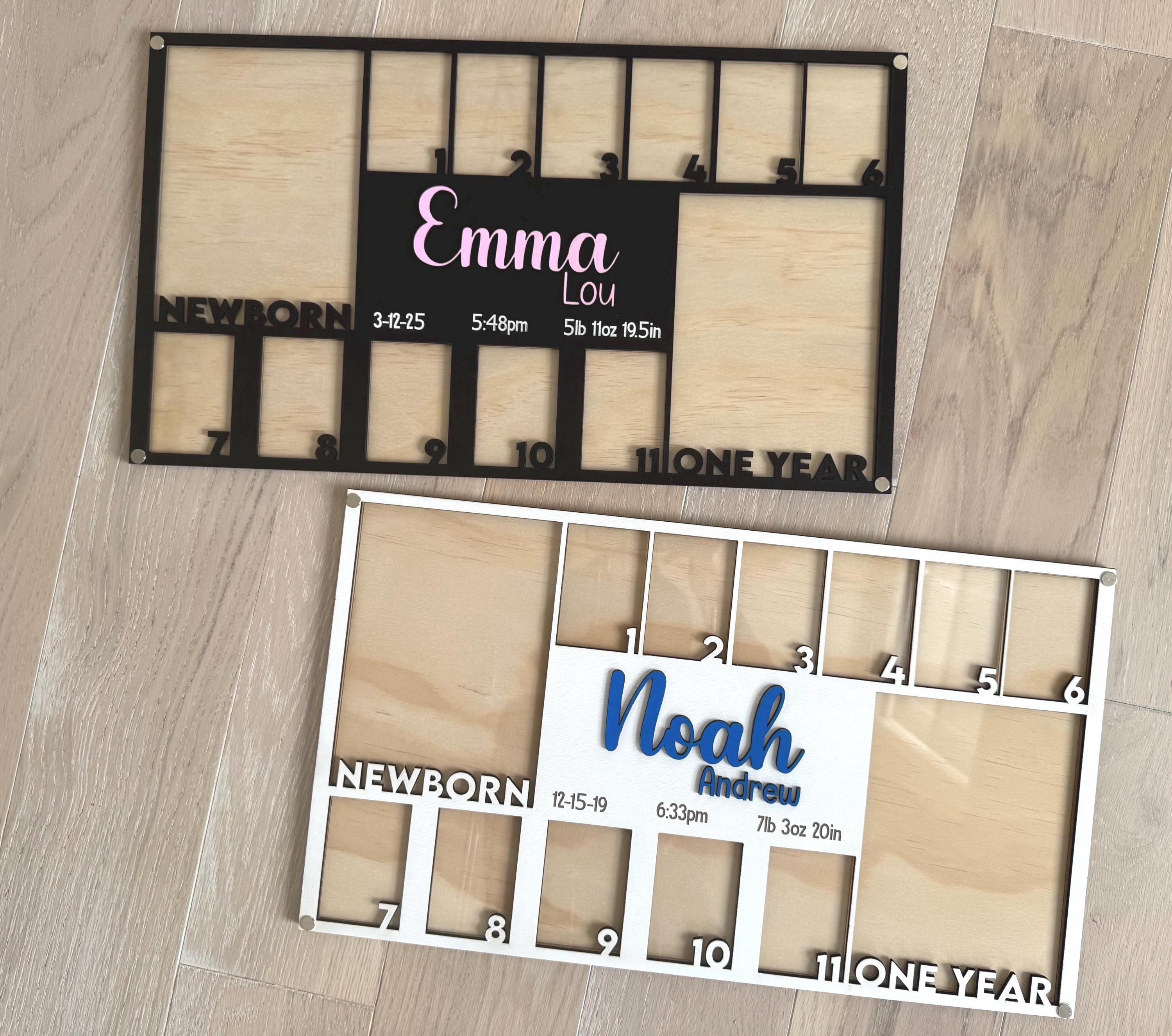 Baby's First Year Photo Frame Wood Monthly Milestone Picture Display for newborn personalized monthly picture frame keepsake 1st birthday