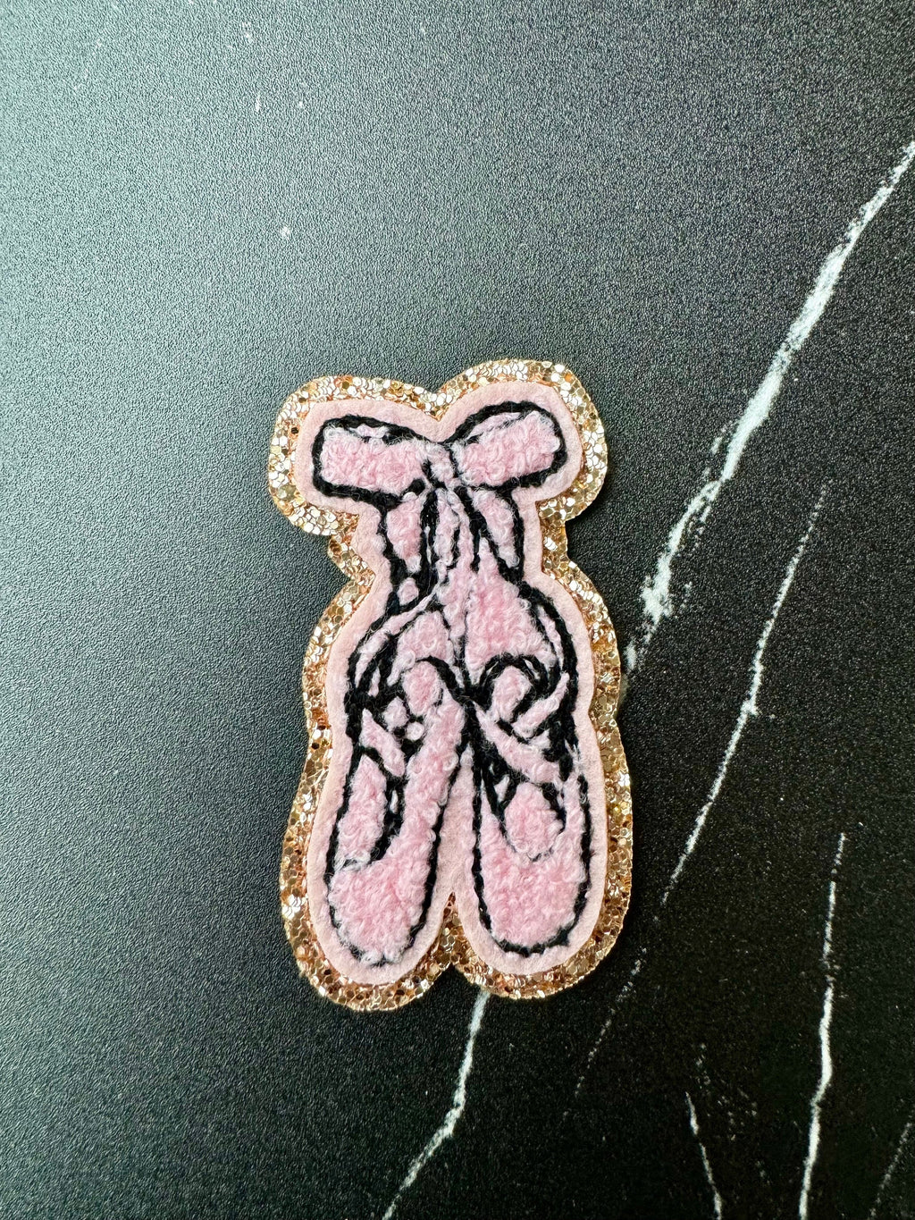 Dance chenille patch iron on ballet shoe chenille patch dance shoe iron on patch ballet applique patch with glitter ballet chenille patch