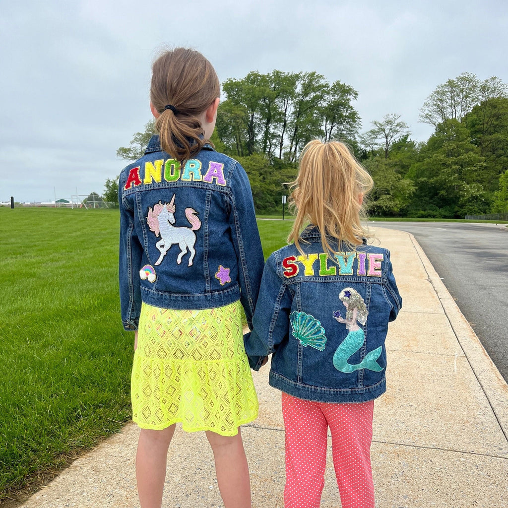 Personalized gift for little girl birthday present Big Sister reveal gift for first birthday personalized denim coat for kid unicorn jacket