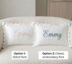 Scalloped Edge Personalized Name Pillow, Baby Girl Pillow, Pink Velvet Nursery Decor, Custom Toddler Present, Baby Shower Gift Bow aesthetic