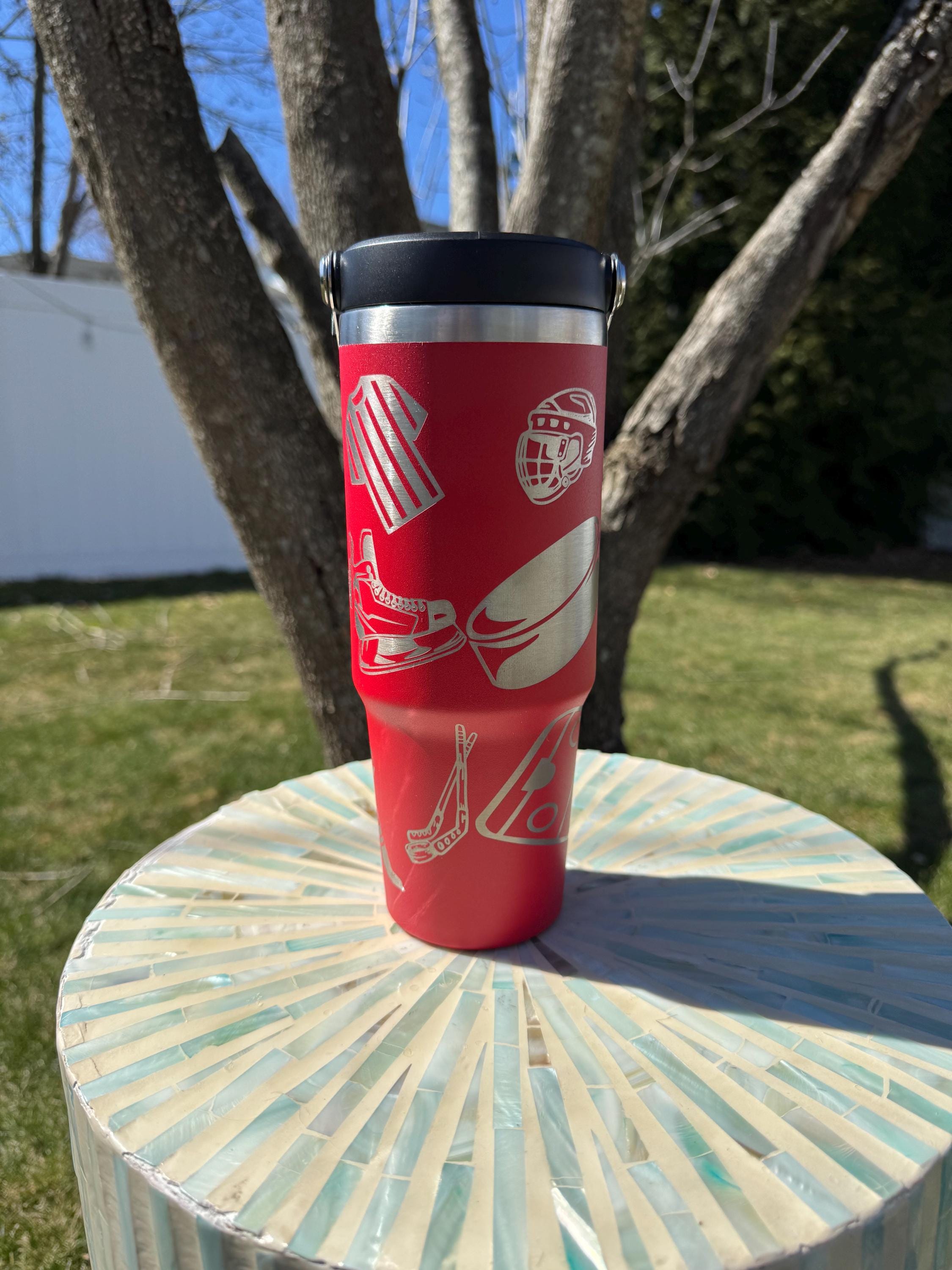 Personalized hockey tumbler custom name water bottle for hockey dad gift for coach engraved travel cup ice hockey team present sport mom