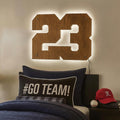 Personalized LED Number Wall Sign – Backlit Sports Room Decor, Custom Wood Number Light, Teen Bedroom Wall Art, Athlete Jersey Number Gift