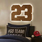 Personalized LED Number Wall Sign – Backlit Sports Room Decor, Custom Wood Number Light, Teen Bedroom Wall Art, Athlete Jersey Number Gift