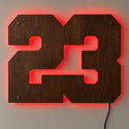Personalized LED Number Wall Sign – Backlit Sports Room Decor, Custom Wood Number Light, Teen Bedroom Wall Art, Athlete Jersey Number Gift