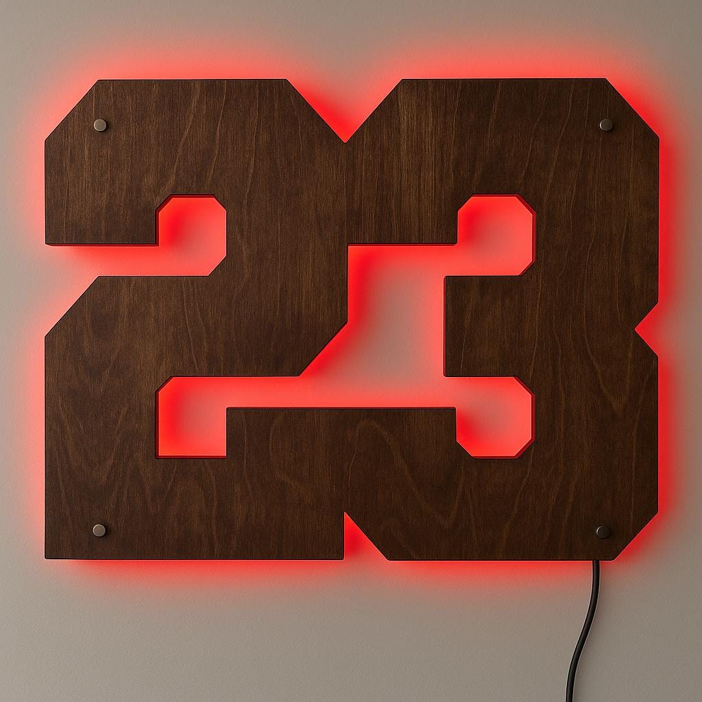Personalized LED Number Wall Sign – Backlit Sports Room Decor, Custom Wood Number Light, Teen Bedroom Wall Art, Athlete Jersey Number Gift