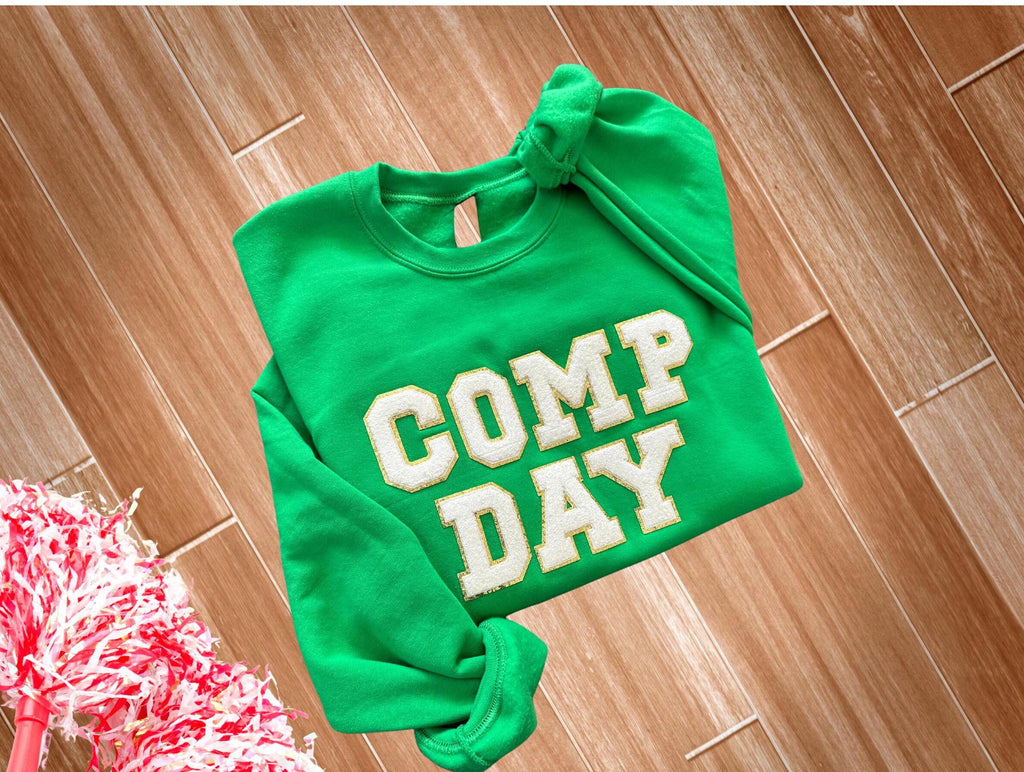 Comp Day sweatshirt for cheer competition crewneck cheerleader mom gift chenille patch shirt cheerleading gift for teenager personalized