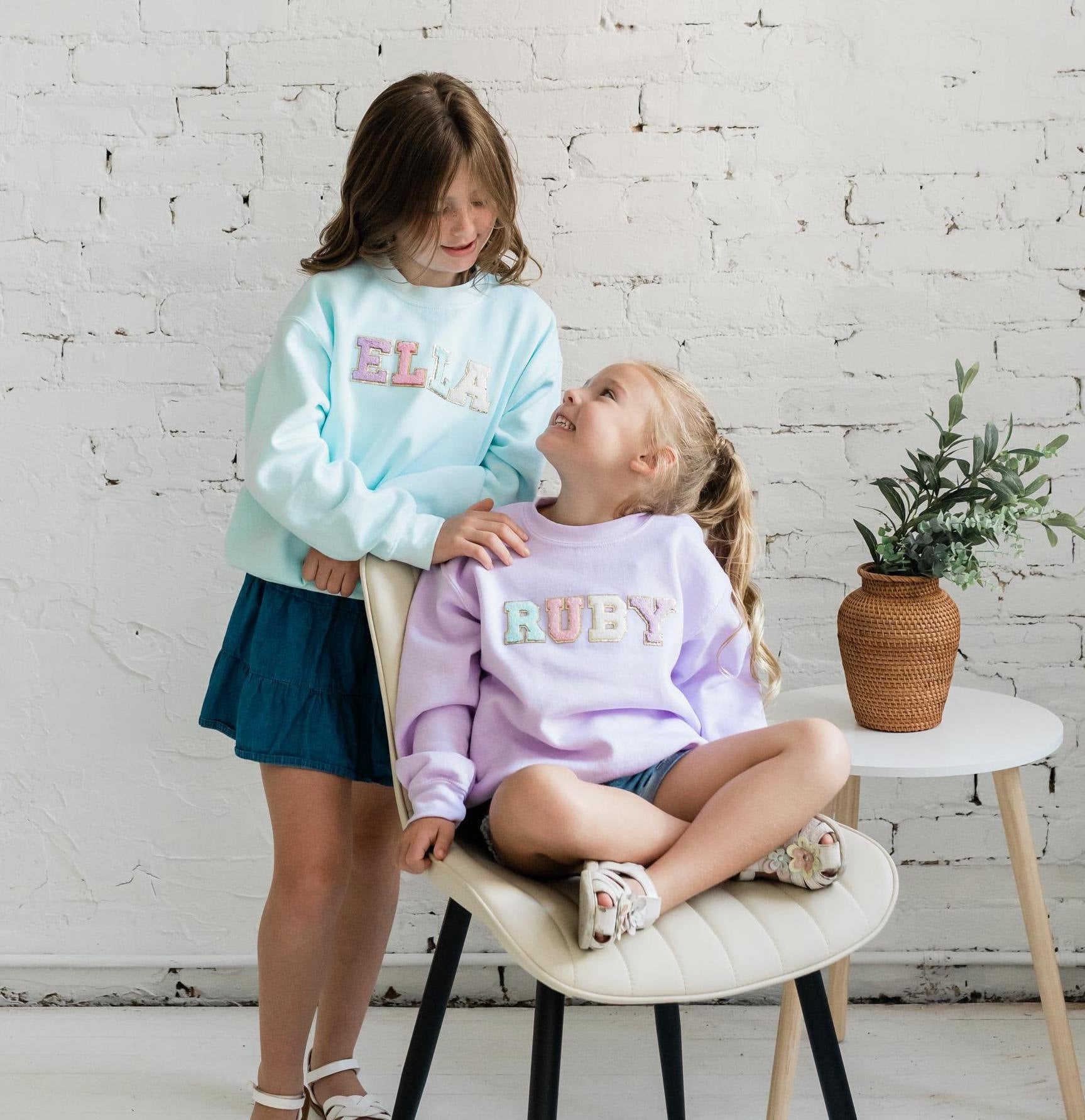 Custom name shirt for kids chenille sweatshirt youth chenille initial shirt glitter letter shirt custom toddler shirt youth t shirt for kids