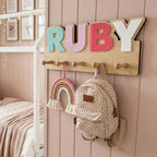 Personalized Kids Wall Organizer, Backpack & Coat Hanger, Custom Name Nursery Storage, toddler Bedroom Organization, Kids Room Storage