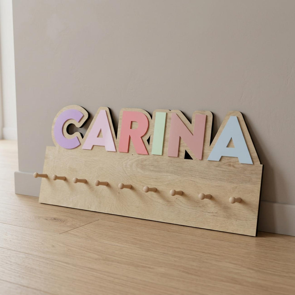 Personalized Kids Wall Organizer, Backpack & Coat Hanger, Custom Name Nursery Storage, toddler Bedroom Organization, Kids Room Storage