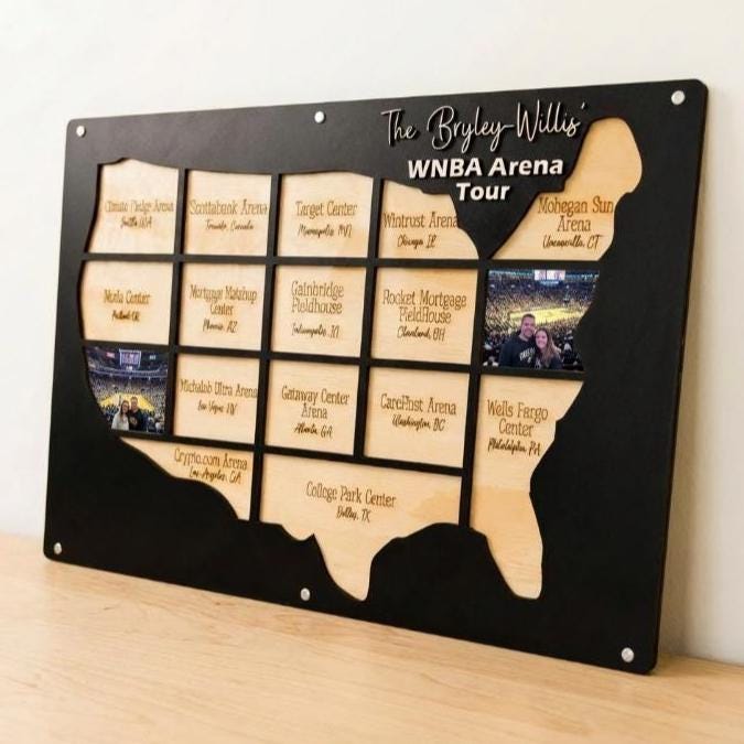 WNBA Arena Travel Map, Women’s Basketball Fan Gift, wood sports gift