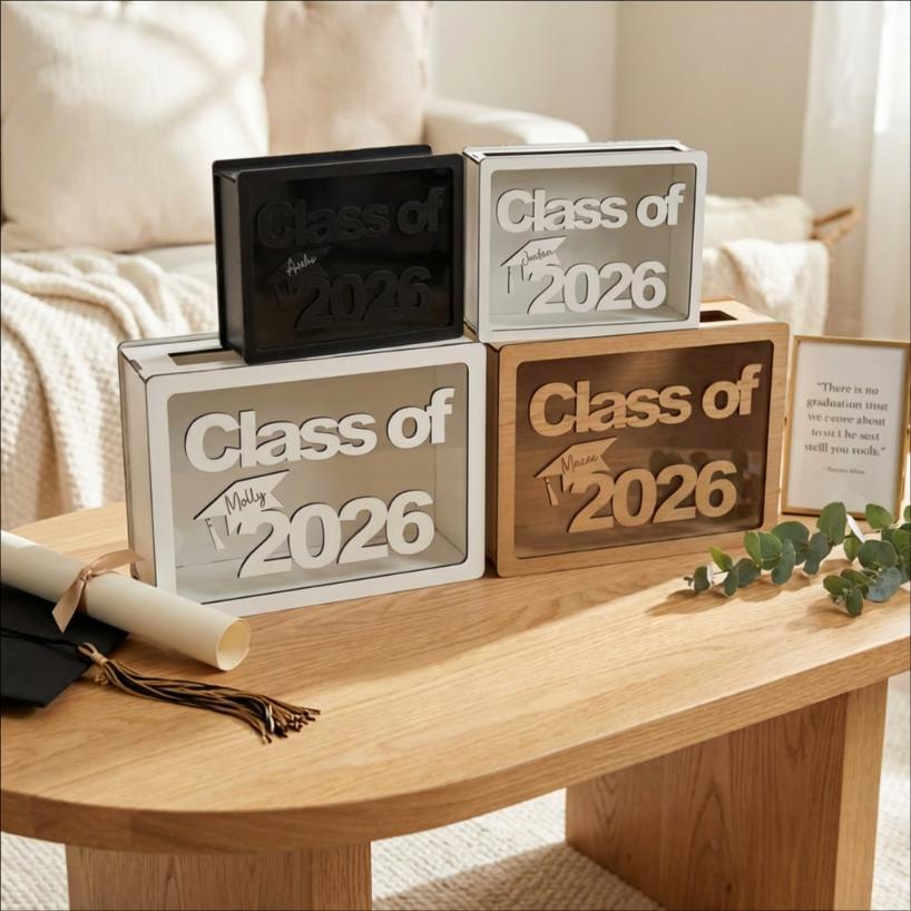 Graduation Card Box Class of 2026 grad party decor for graduation gift table decor personalized senior keepsake wood money holder