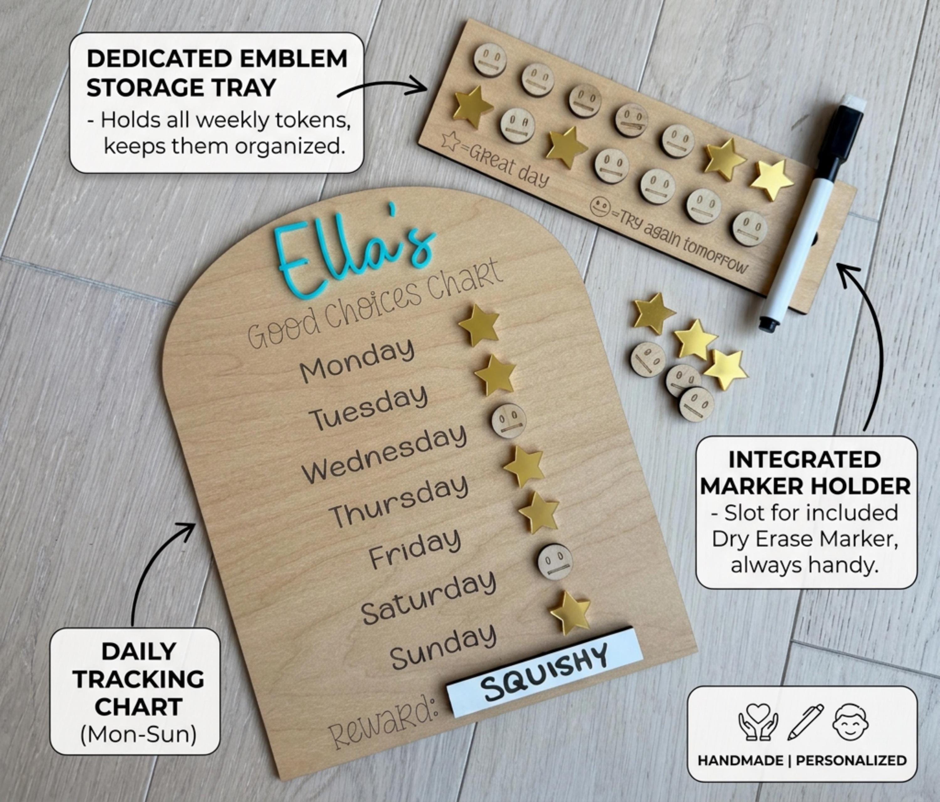 Personalized Kids Behavior Chart | ADHD Routine Tracker for Kids | Weekly Reward System | Chore Marker| Custom gift toddler
