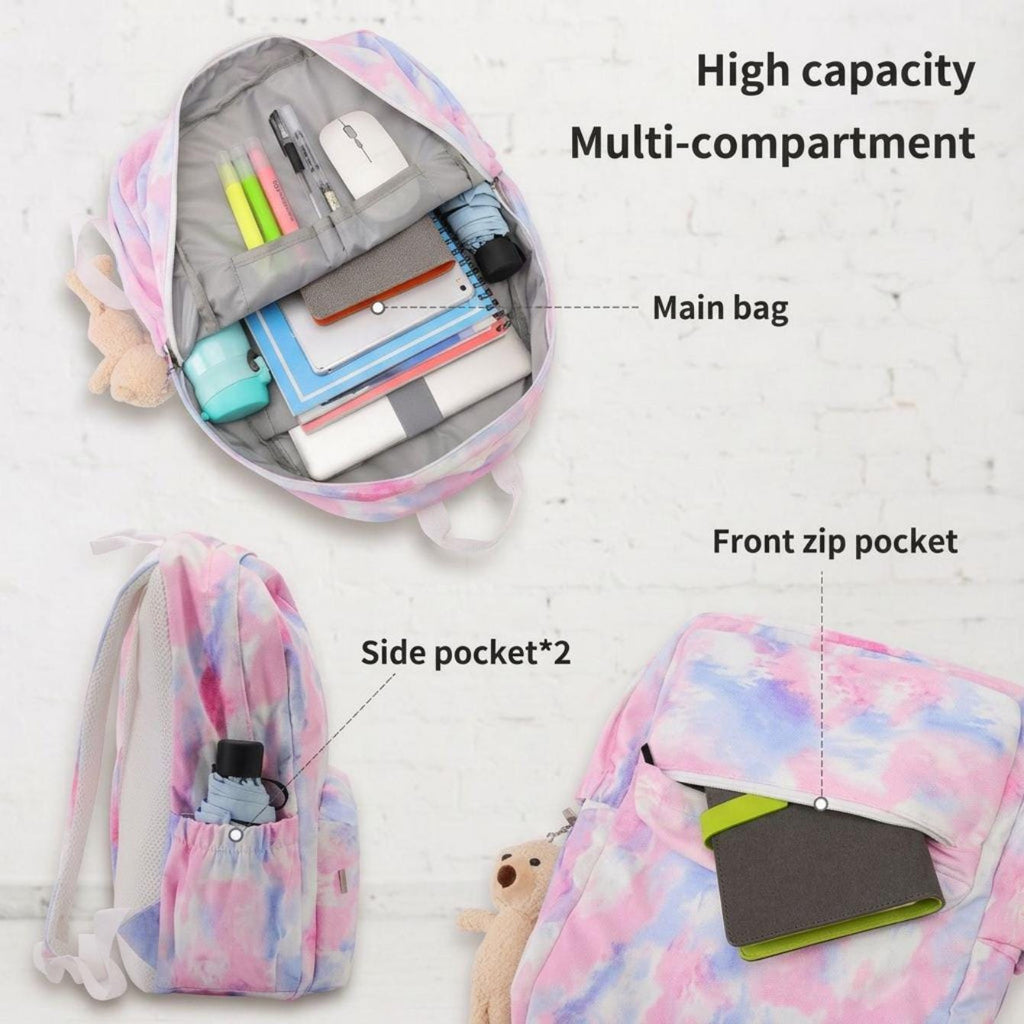 Personalized Embroidered Backpack & Lunch Box Set for Girls, Custom Name Tie Dye School Bag, Back to School Gift