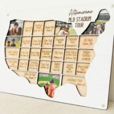 MLB stadium tracker personalized wood photo frame baseball map sport team gift for sports fan present for dad man cave custom decor