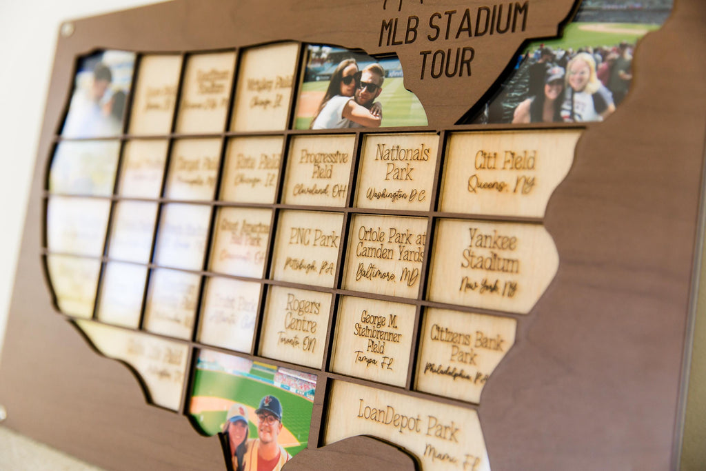 MLB stadium tracker personalized wood photo frame baseball map sport team gift for sports fan present for dad man cave custom decor