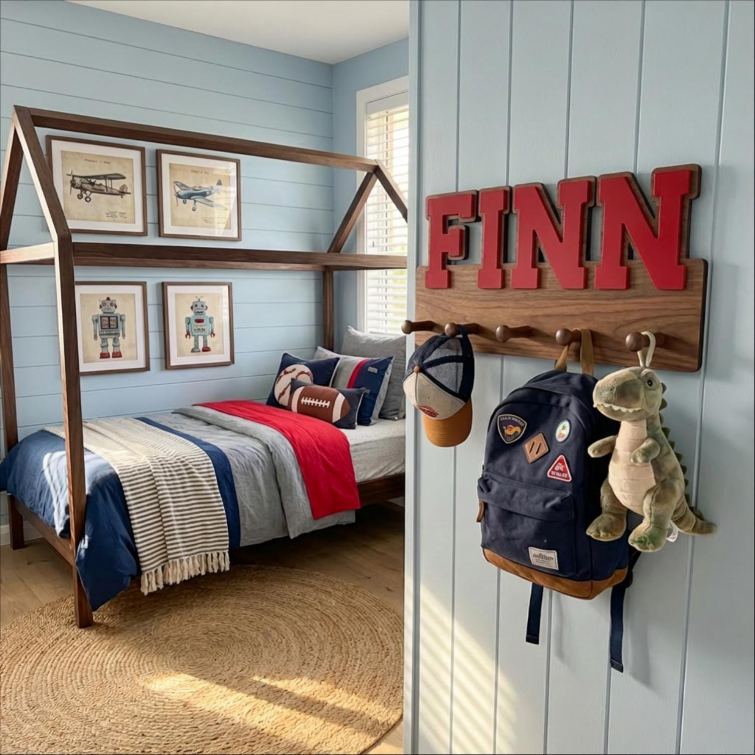 Personalized Kids Wall Organizer, Backpack & Coat Hanger, Custom Name Nursery Storage, toddler Bedroom Organization, Kids Room Storage