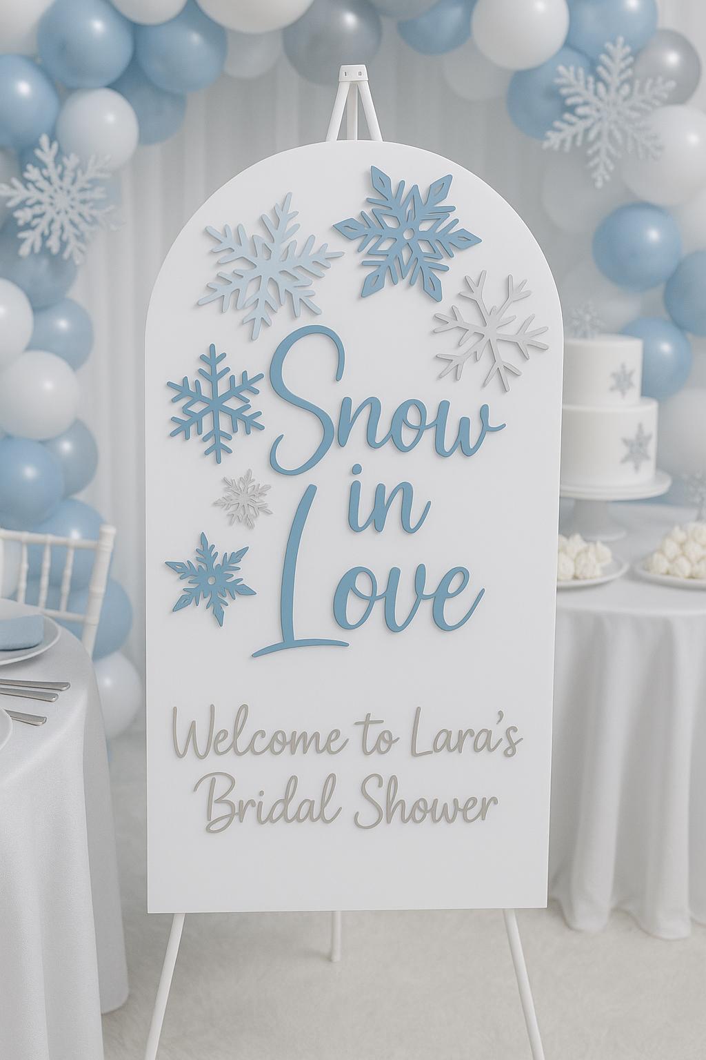Snow in love Bridal shower welcome sign Winter Wedding Decor Personalized snowflake theme baby shower acrylic custom decoration