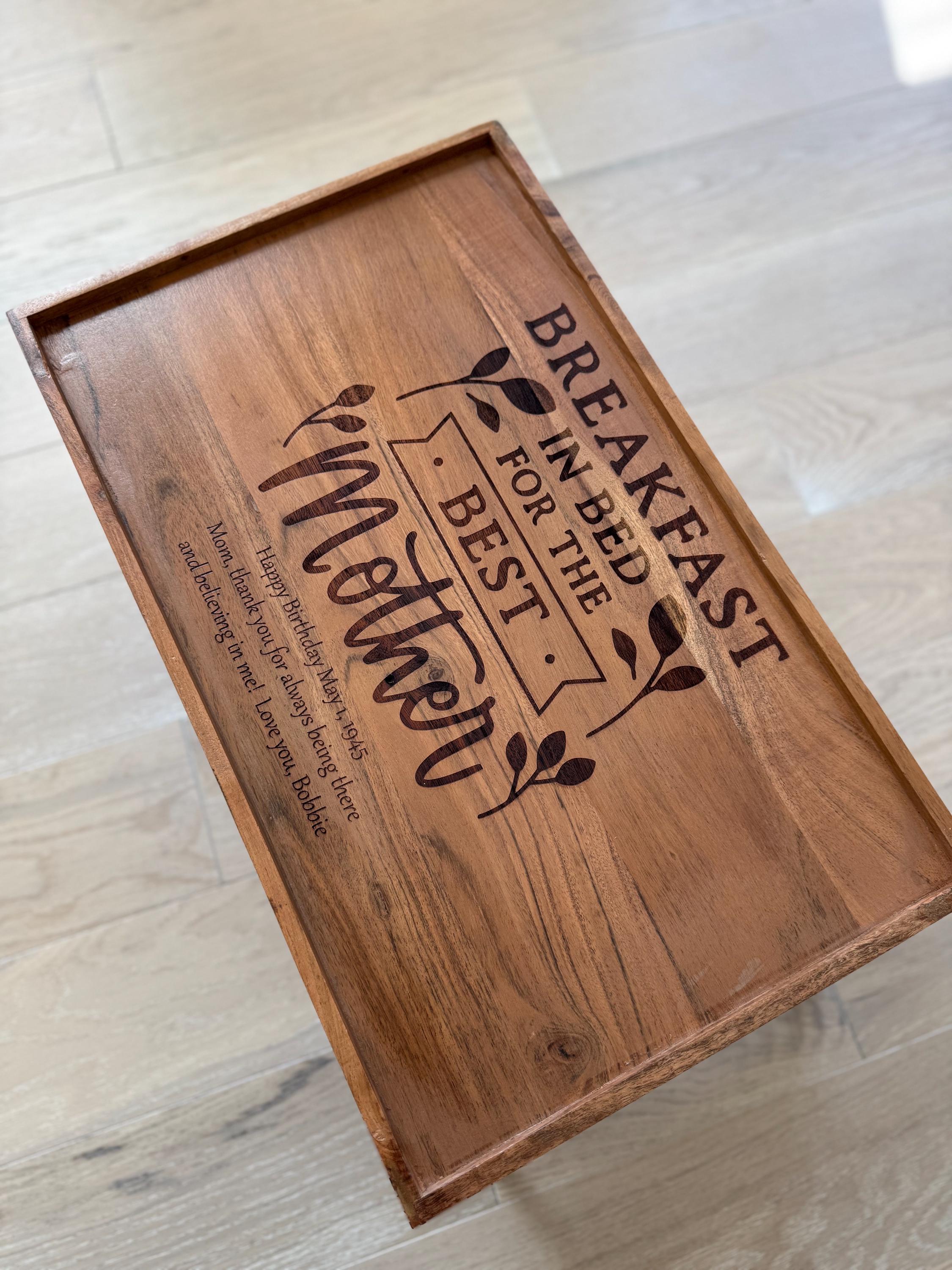 Personalized Breakfast in Bed serving Tray for mothers day gift anniversary present custom birthday gift for her engraved wood home decor