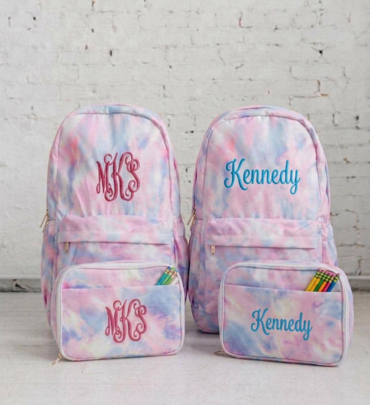 Personalized Embroidered Backpack & Lunch Box Set for Girls, Custom Name Tie Dye School Bag, Back to School Gift