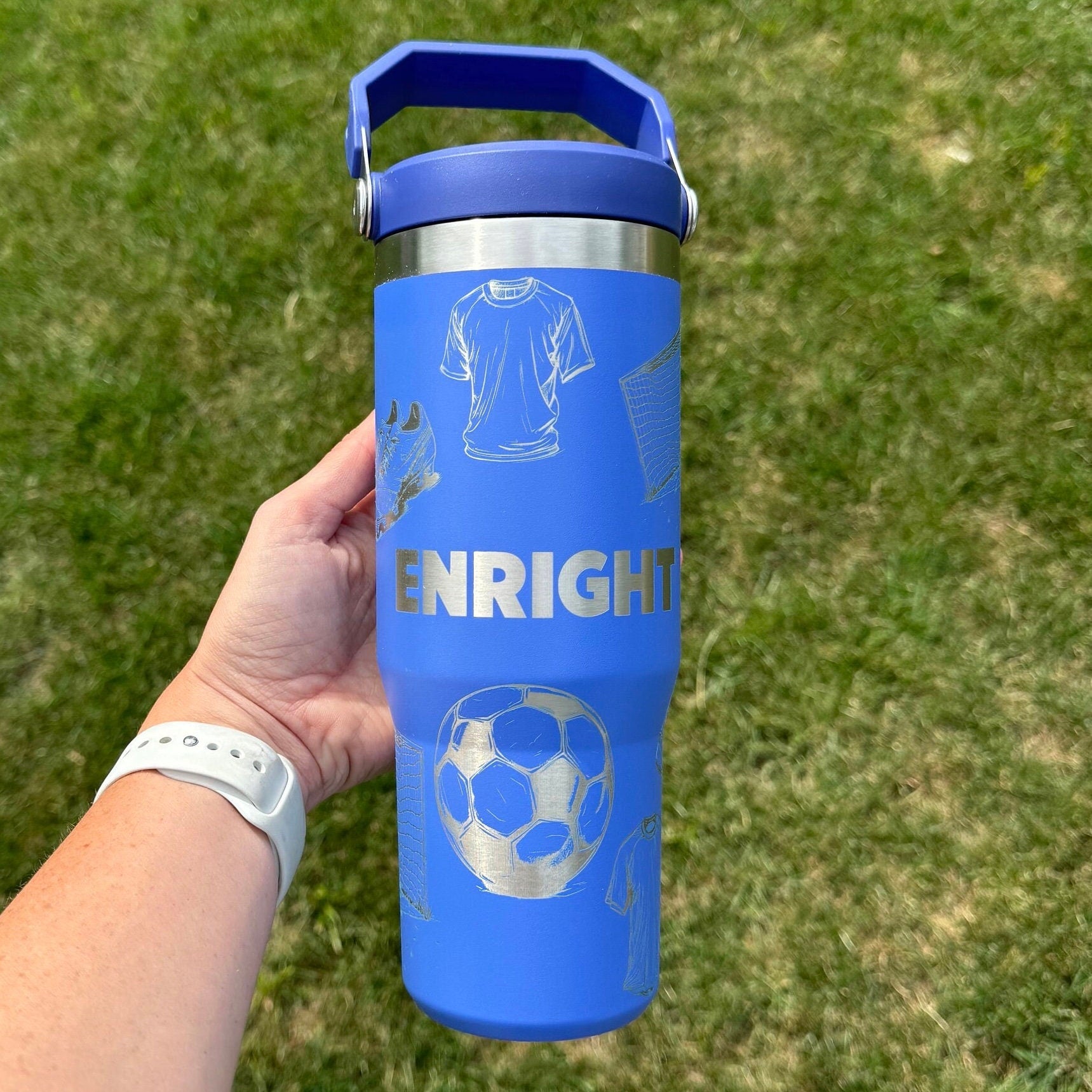 Personalized soccer water bottle for kids soccer tumbler laser engraved soccer water bottle for soccer custom soccer water bottle 30 oz