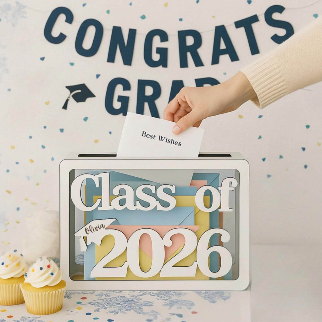 Graduation Card Box Class of 2026 grad party decor for graduation gift table decor personalized senior keepsake wood money holder