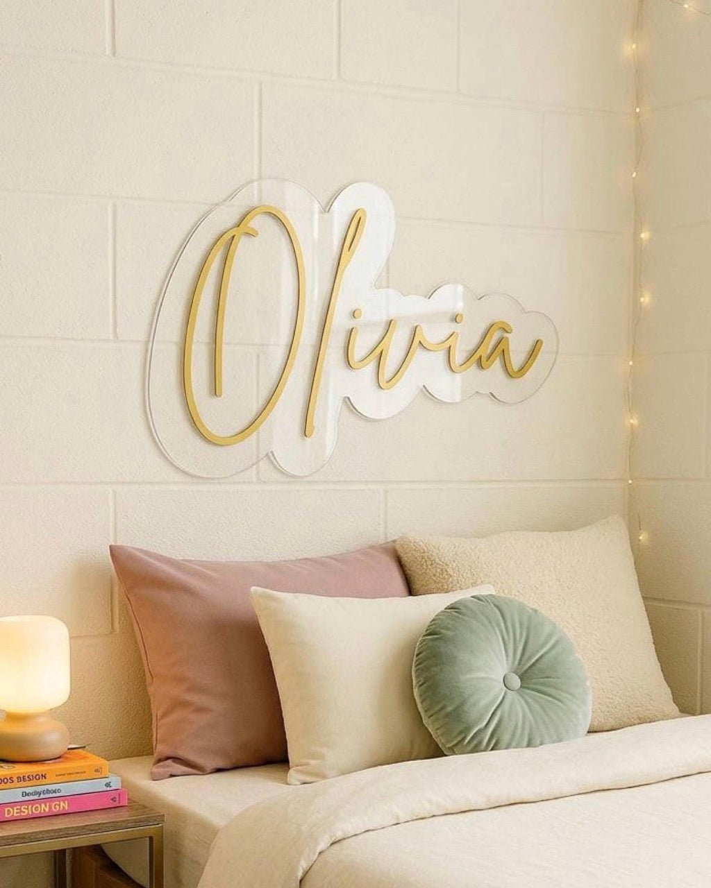 Dorm room name sign damage free acrylic bedroom decor personalized birthday gift for teenager trendy script nursery sign for baby girl
