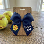 Personalized Softball Hair Bow with Name and Number | Embroidered Softball Team Gift | Custom Player Present | Travel Ball Accessory