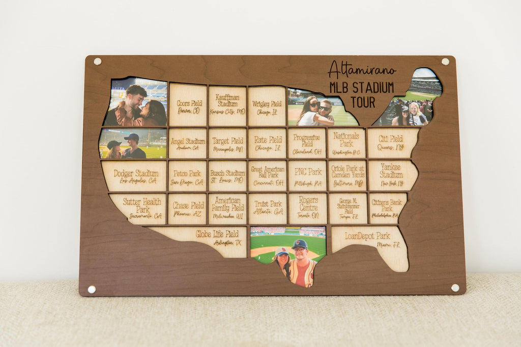 MLB stadium tracker personalized wood photo frame baseball map sport team gift for sports fan present for dad man cave custom decor