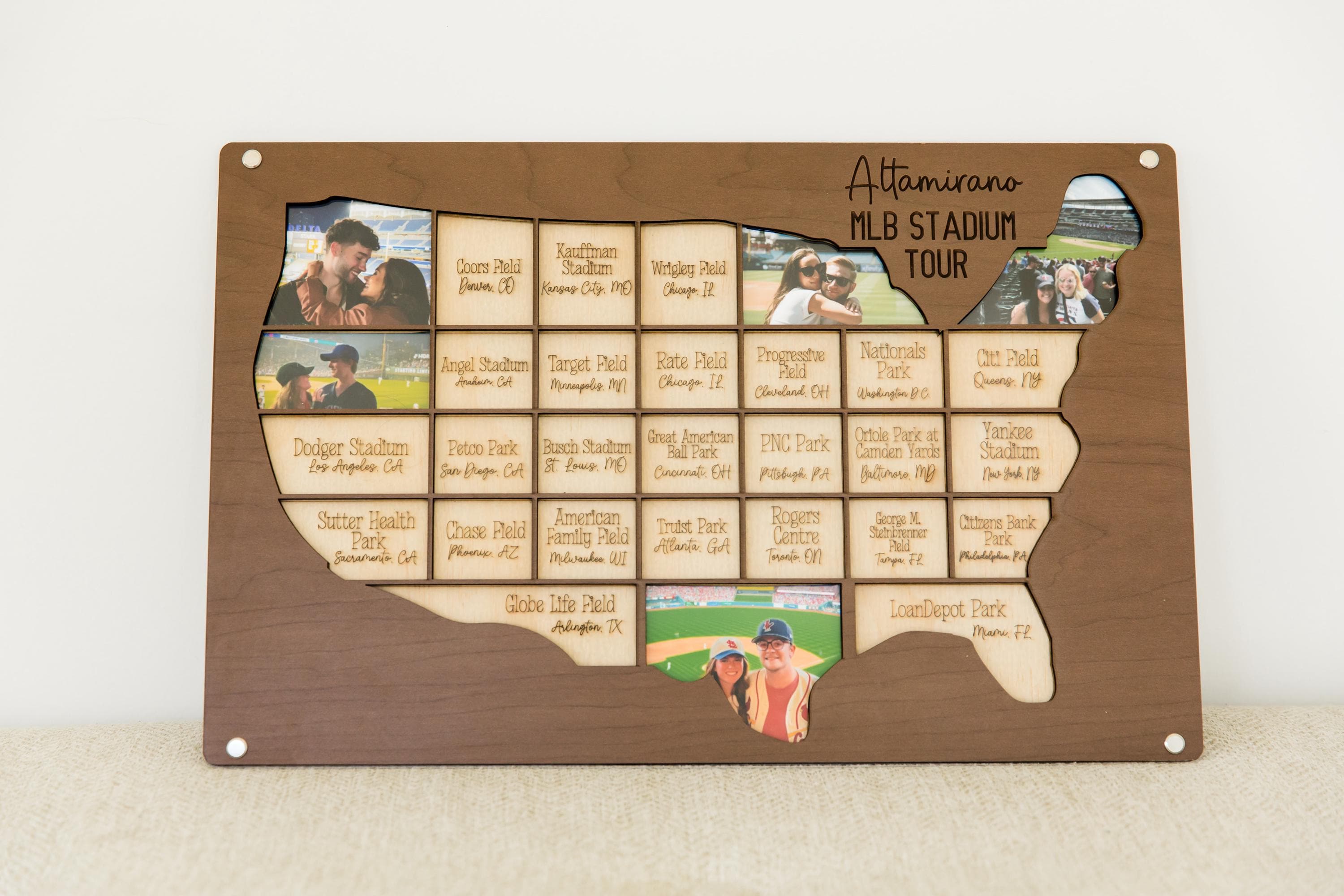 MLB stadium tracker personalized wood photo frame baseball map sport team gift for sports fan present for dad man cave custom decor