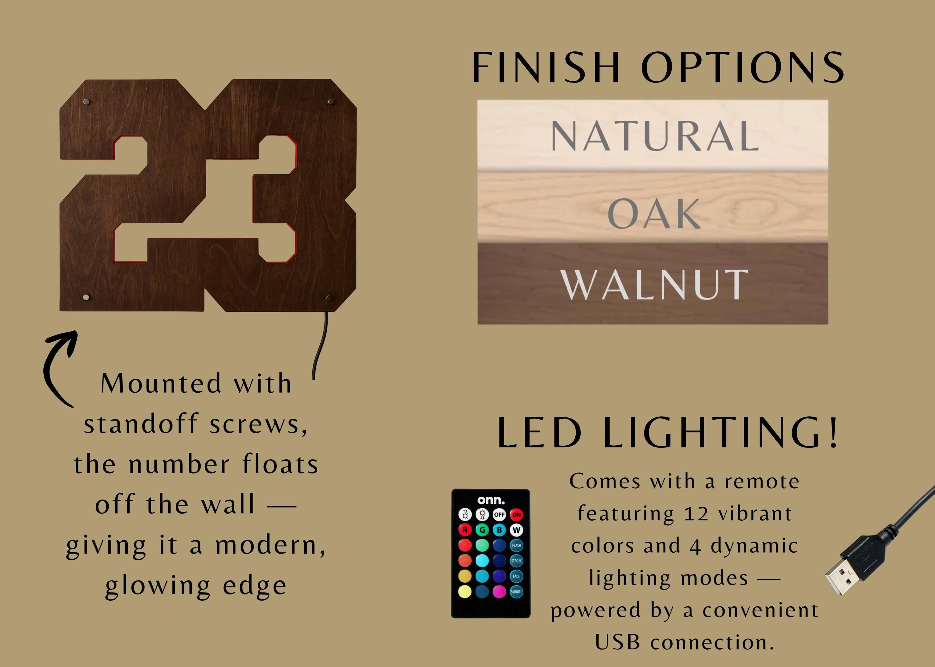 Personalized LED Number Wall Sign – Backlit Sports Room Decor, Custom Wood Number Light, Teen Bedroom Wall Art, Athlete Jersey Number Gift
