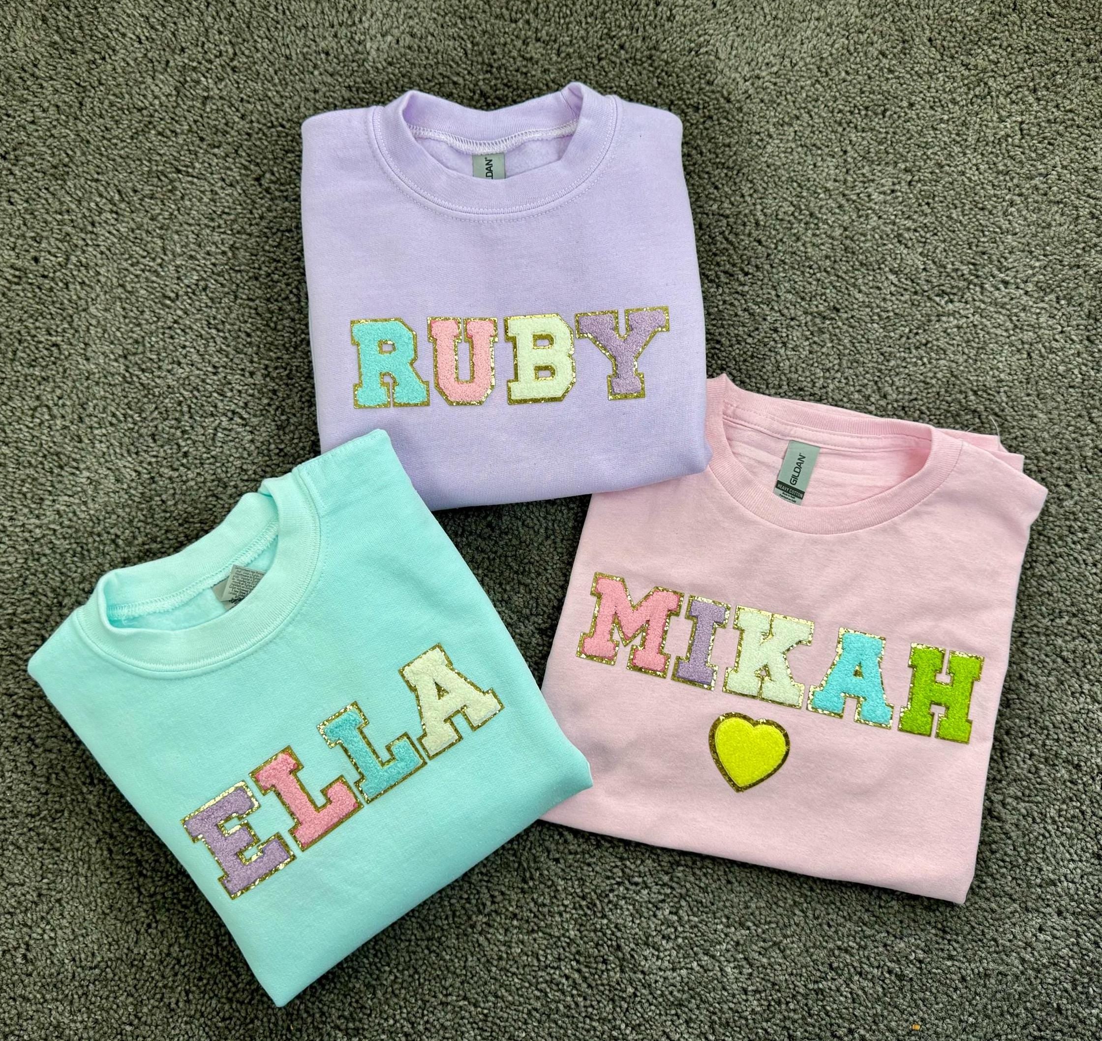Custom name shirt for kids chenille sweatshirt youth chenille initial shirt glitter letter shirt custom toddler shirt youth t shirt for kids
