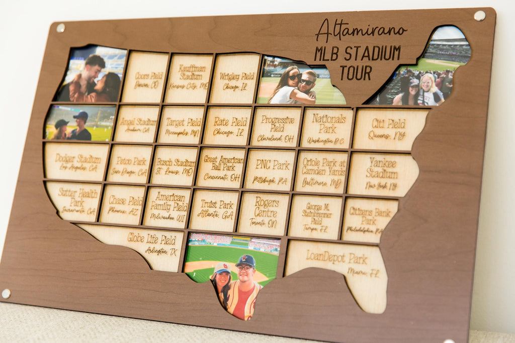 MLB stadium tracker personalized wood photo frame baseball map sport team gift for sports fan present for dad man cave custom decor