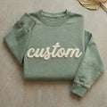 Custom Chenille Letter Sweatshirt Personalized Team Name Crewneck Fuzzy Varsity Style Sports Mom Shirt Game Day Spirit Wear Gift for Fans