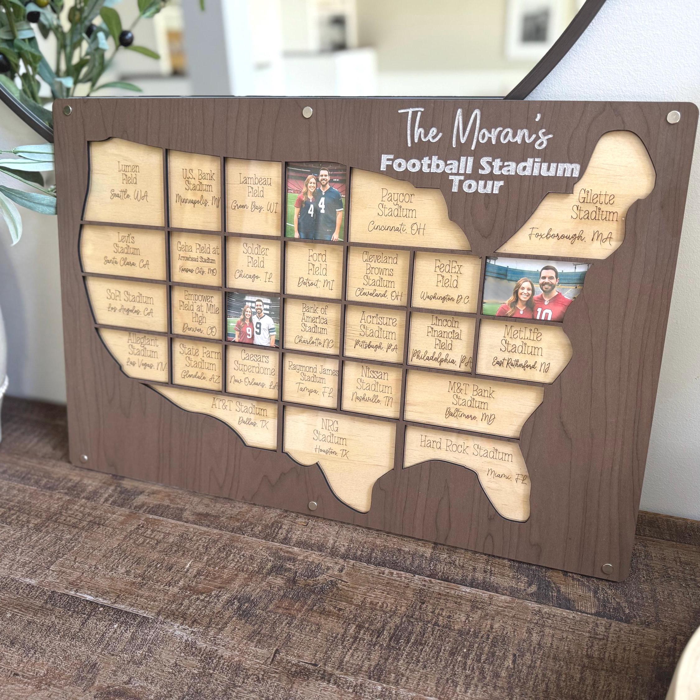 NFL stadium tracker personalized wood photo frame football map NFL team gift for football fan present for dad man cave custom decor