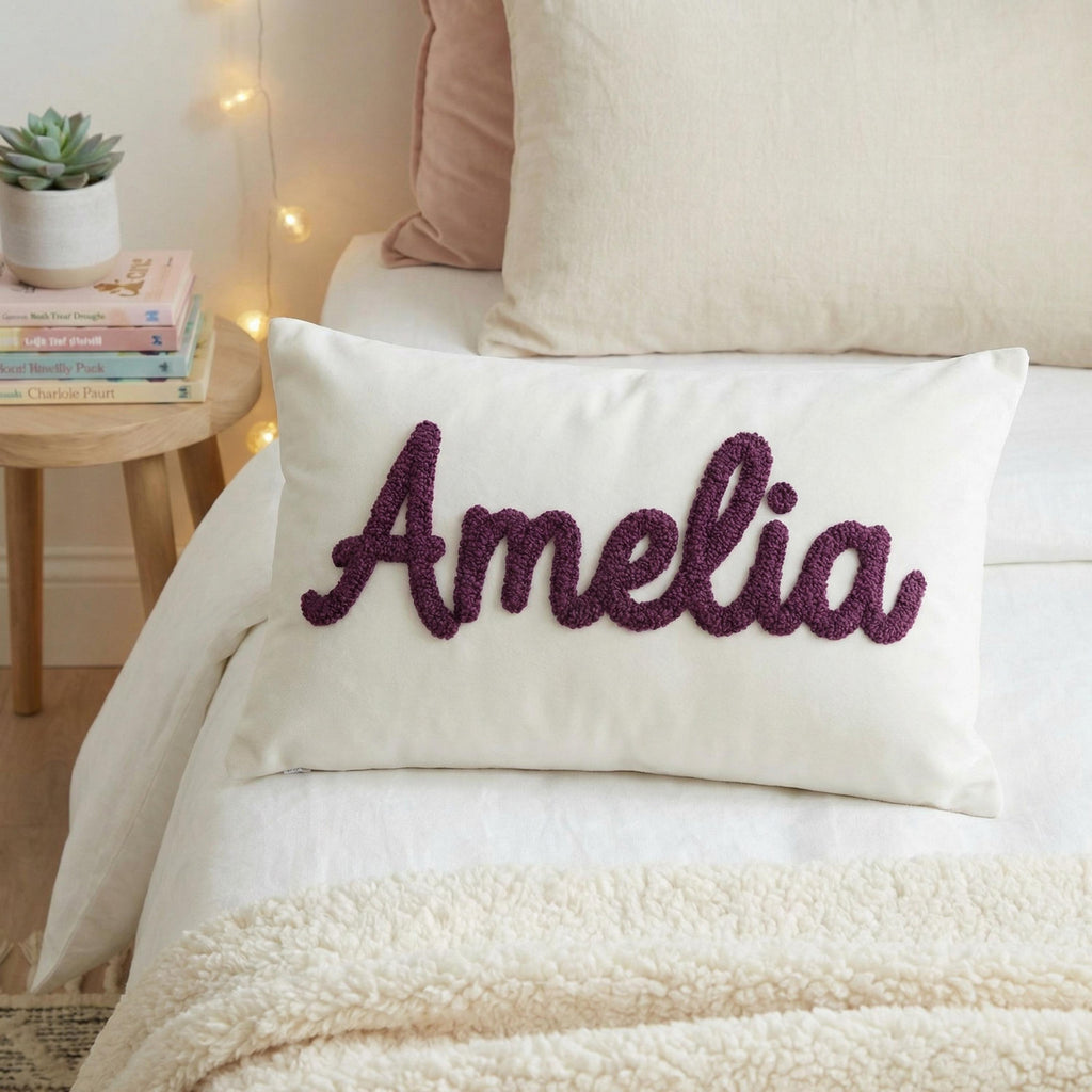Personalized Name Pillow with Chenille Yarn, Custom Nursery Pillow, girl bedroom Decor, velvet baby gift